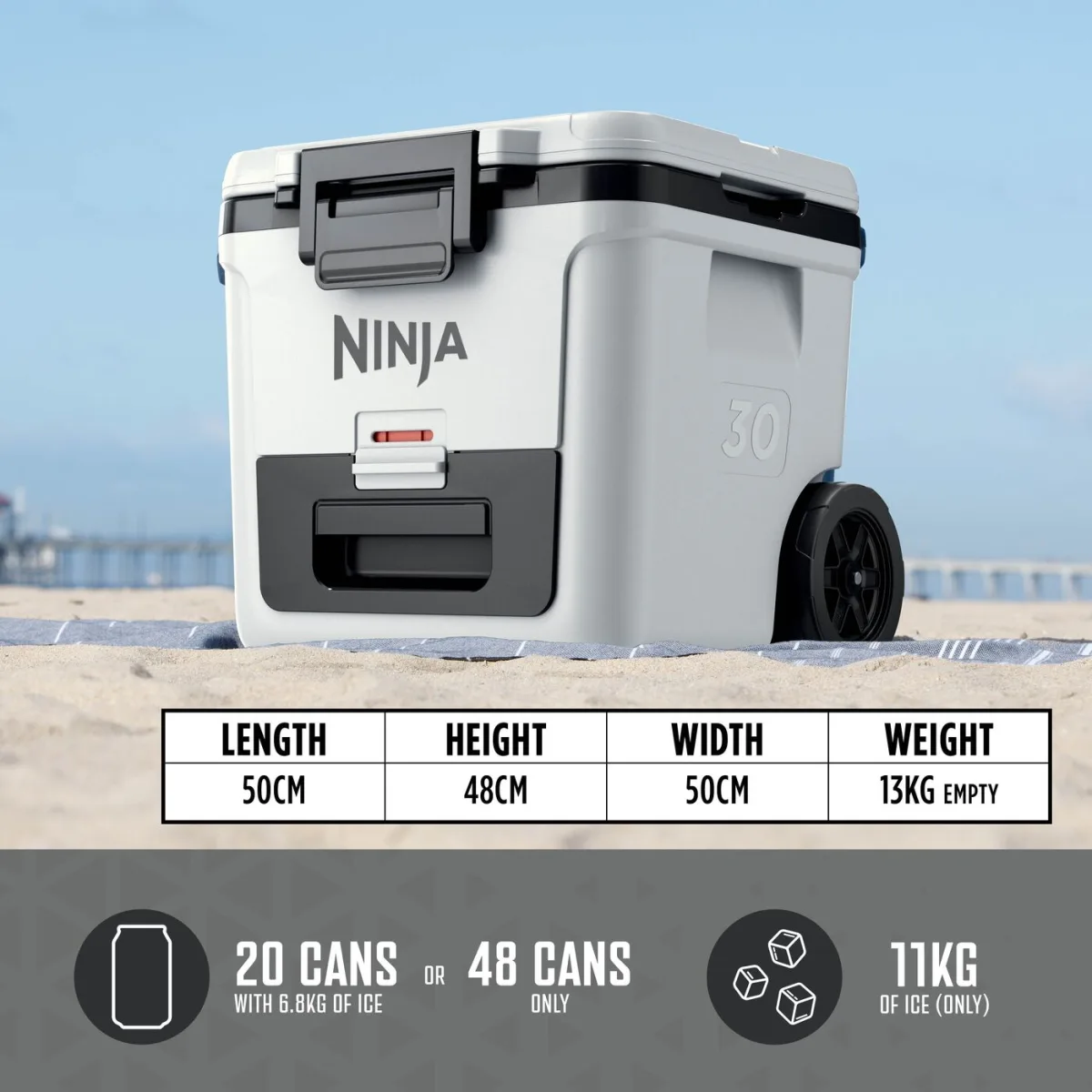 Ninja FrostVault 30QT/28L Wheeled Cooler with Dry Zone, Cloud White FB230UKWH