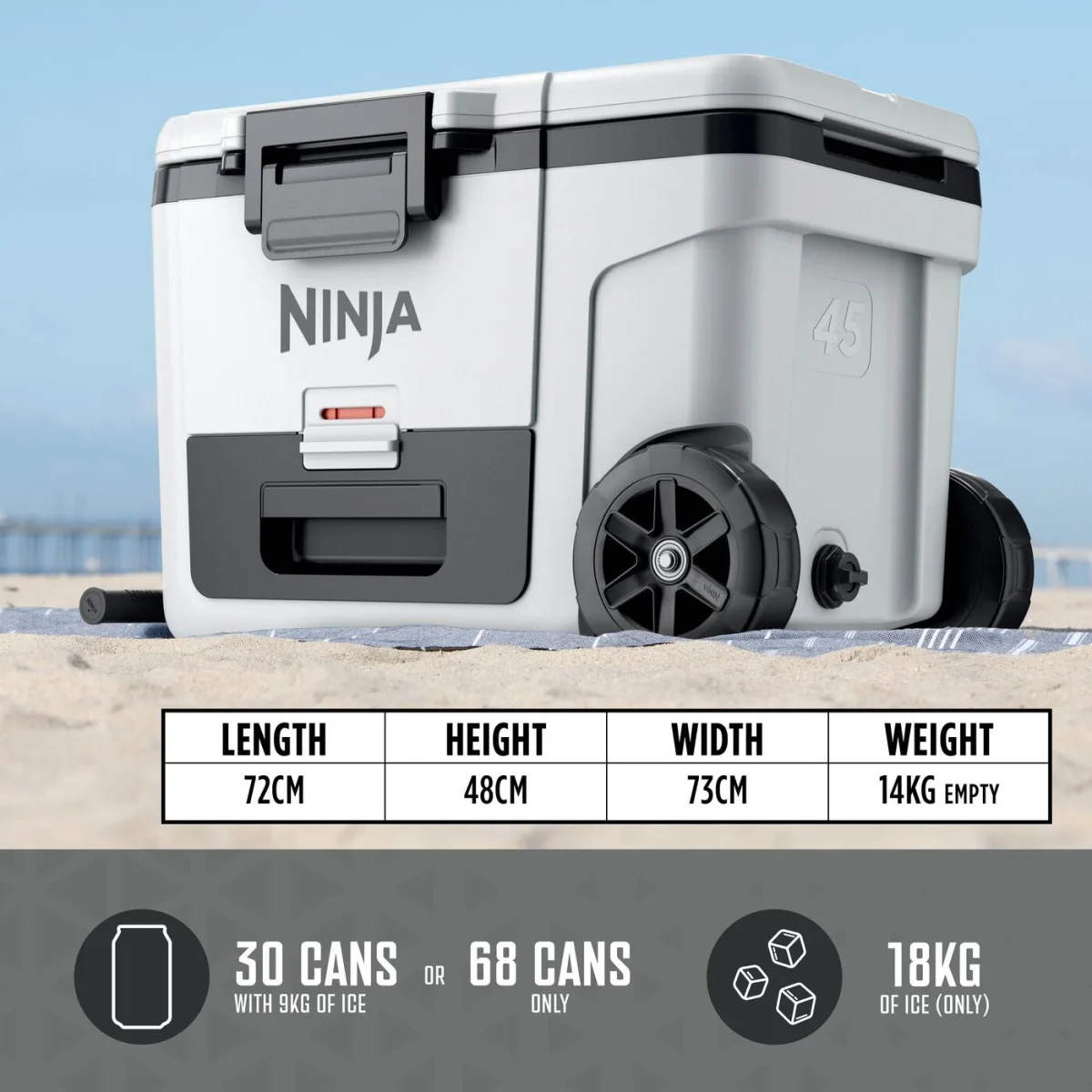 Ninja FrostVault 45QT/42L Wheeled Cooler with Dry Zone, Cloud White FB245UKWH
