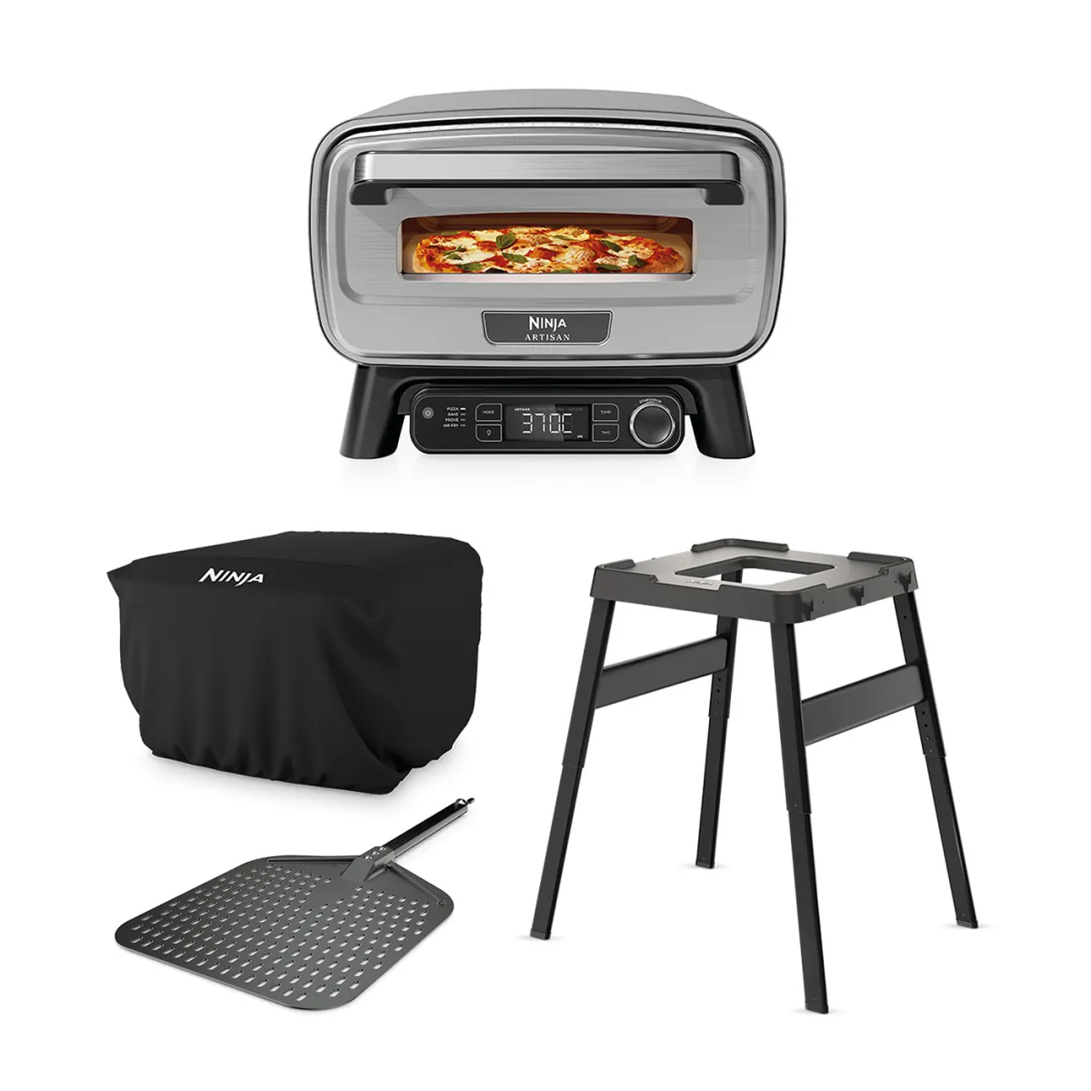 Ninja Artisan Electric Outdoor Pizza Oven & Air Fryer, Stand and Cover Bundle