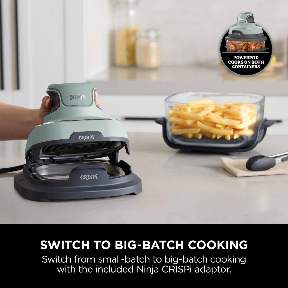 Ninja CRISPi 4-in-1 Portable Glass Air Fryer - Sage & extra TempWare Glass Container Bundle