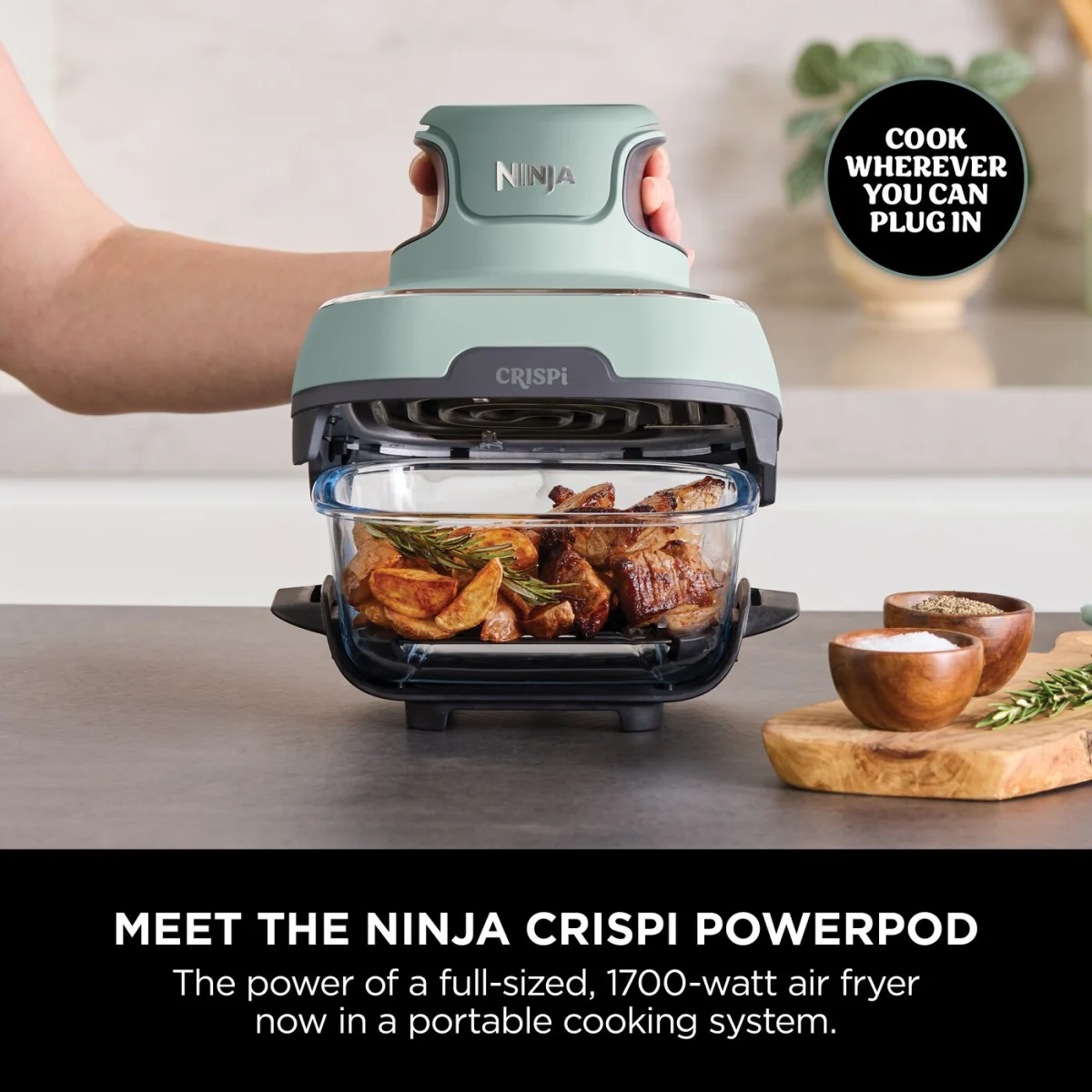 Ninja CRISPi 4-in-1 Portable Glass Air Fryer - Sage FN101UKSG