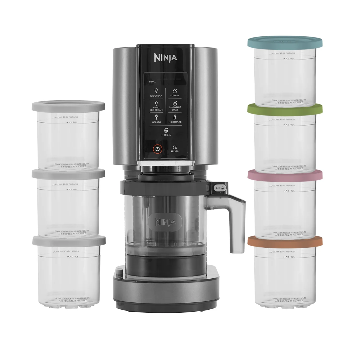 Ninja CREAMi Ice Cream & Frozen Dessert Maker (7 Tub Multi-Coloured Lid Bundle)