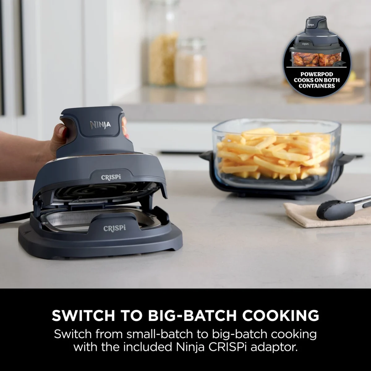 Ninja CRISPi 4-in-1 Portable Glass Air Fryer - Cyber Space & extra TempWare Glass Container Bundle