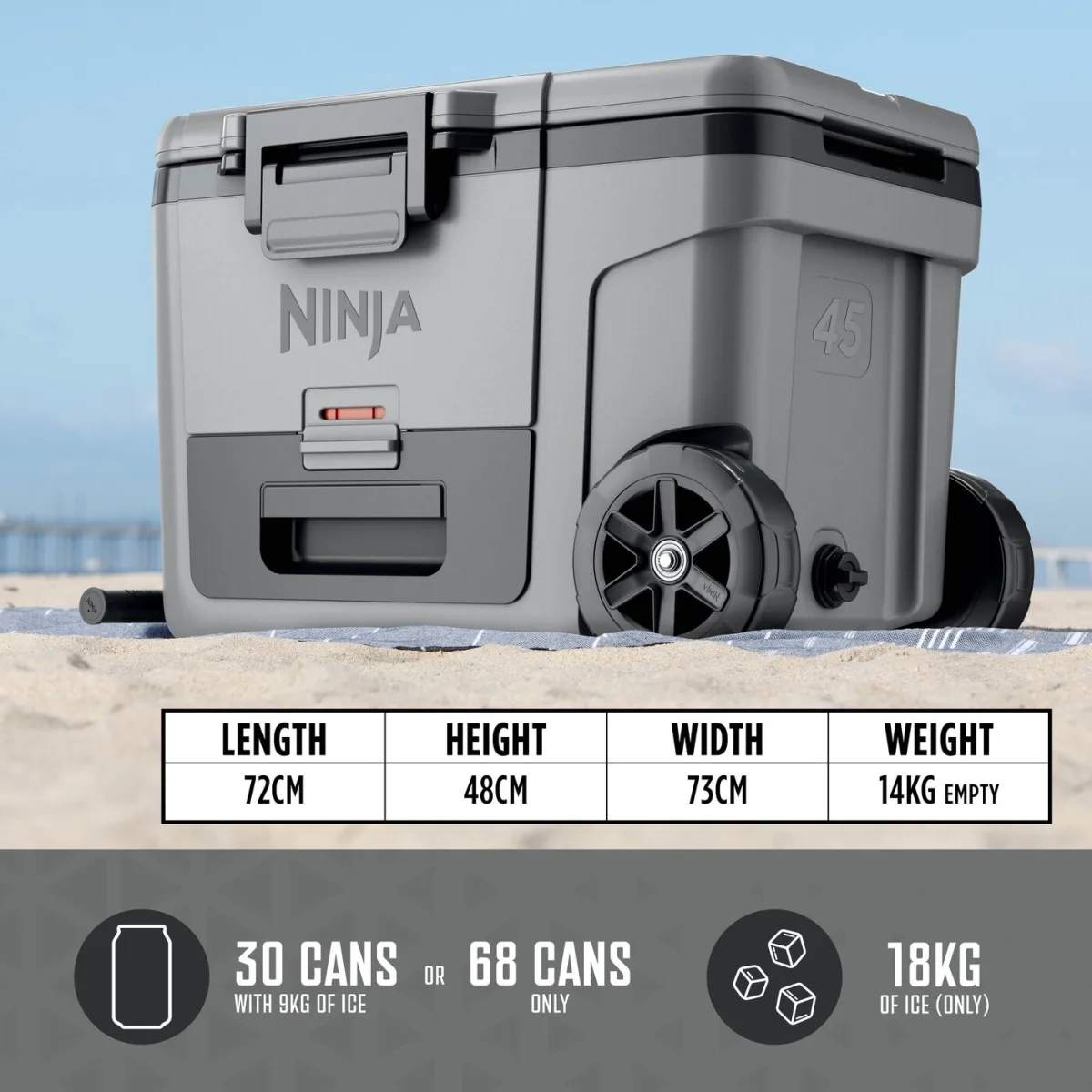 Ninja FrostVault 45QT/42L Wheeled Cooler with Dry Zone, Slate Grey FB245UKGY