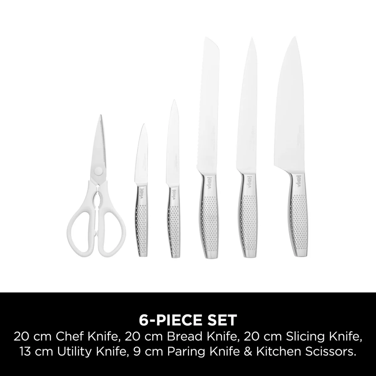 Refurbished Ninja StaySharp Stainless 6-Piece Knife Set & White Block – [K62006EUWHREF] | Excellent Condition