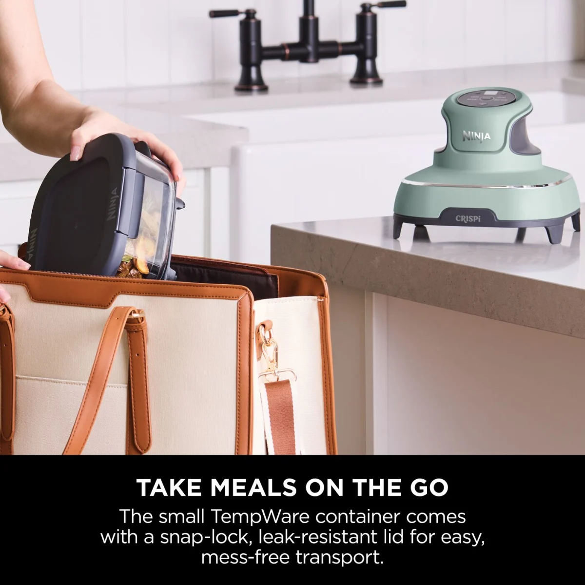 Ninja CRISPi 4-in-1 Portable Glass Air Fryer - Sage & extra TempWare Glass Container Bundle