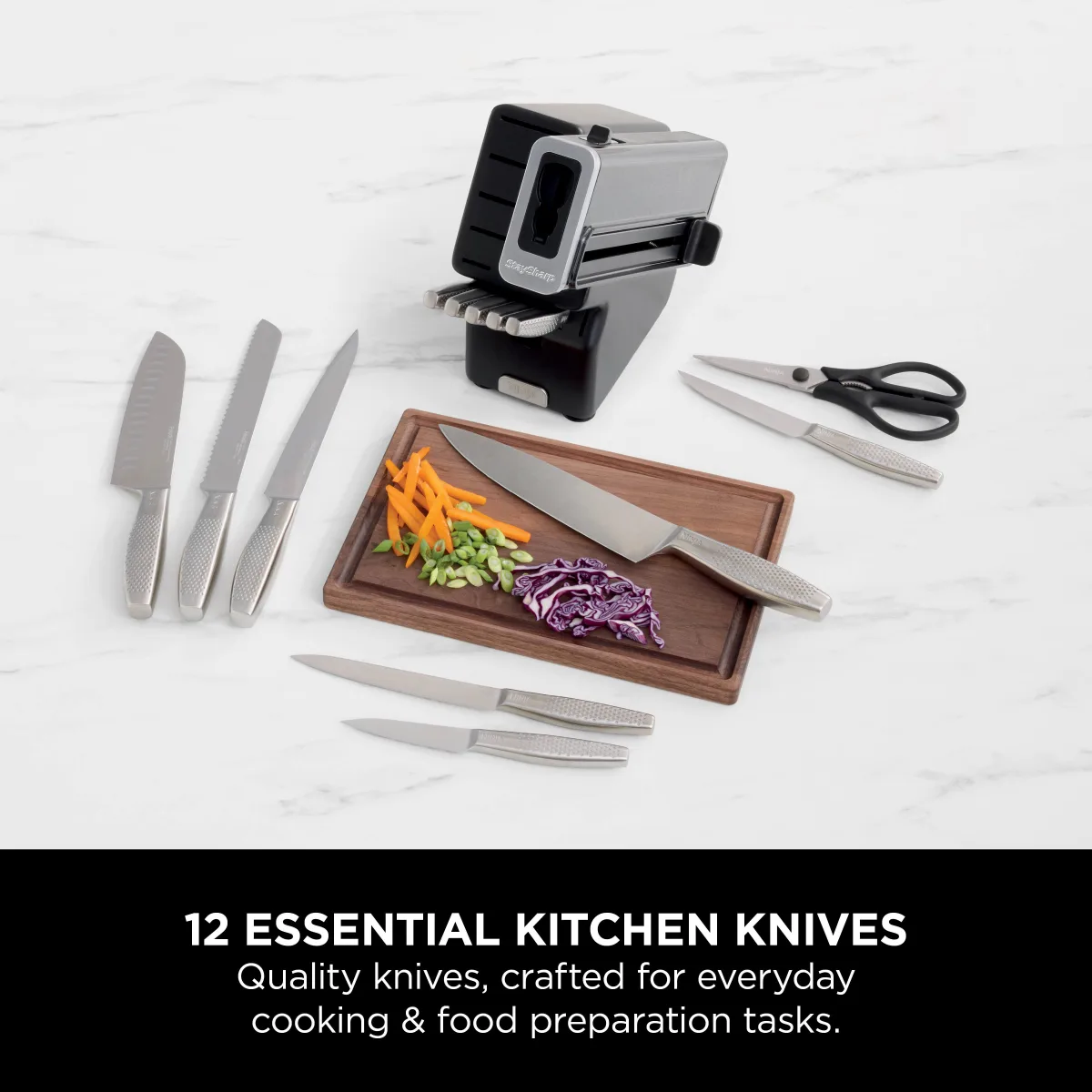 Refurbished Ninja StaySharp 14-Piece Stainless Knife Set, Wood Block & Built-In Sharpener - Refurbished [K62014EUUKREF] | Excellent Condition