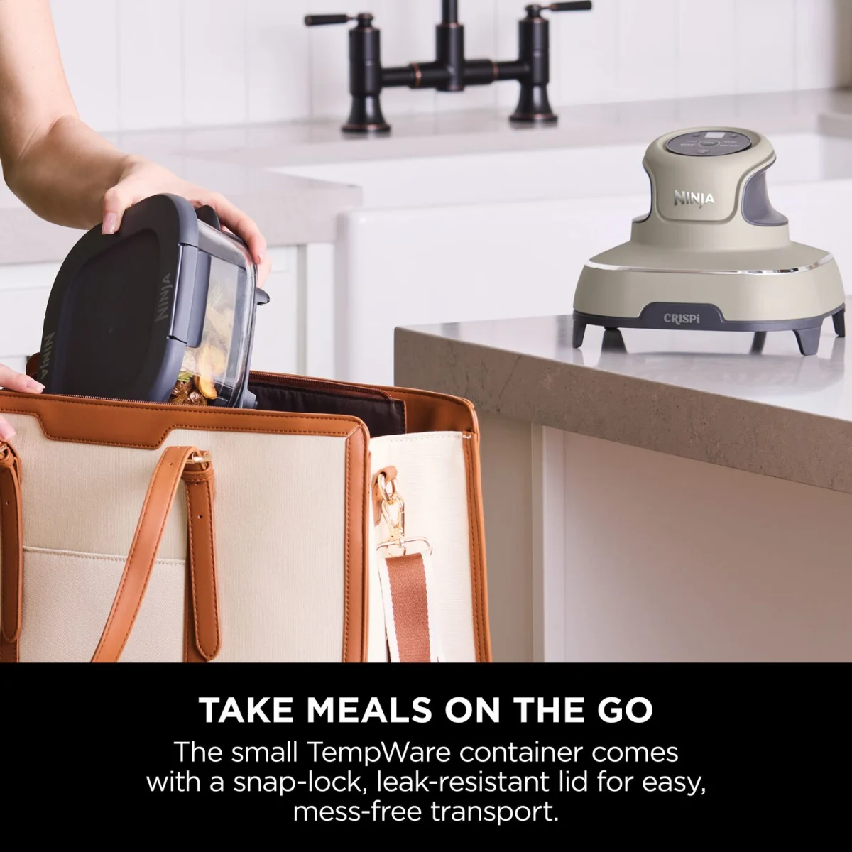 Ninja CRISPi 4-in-1 Portable Glass Air Fryer - Stone & extra TempWare Glass Container Bundle