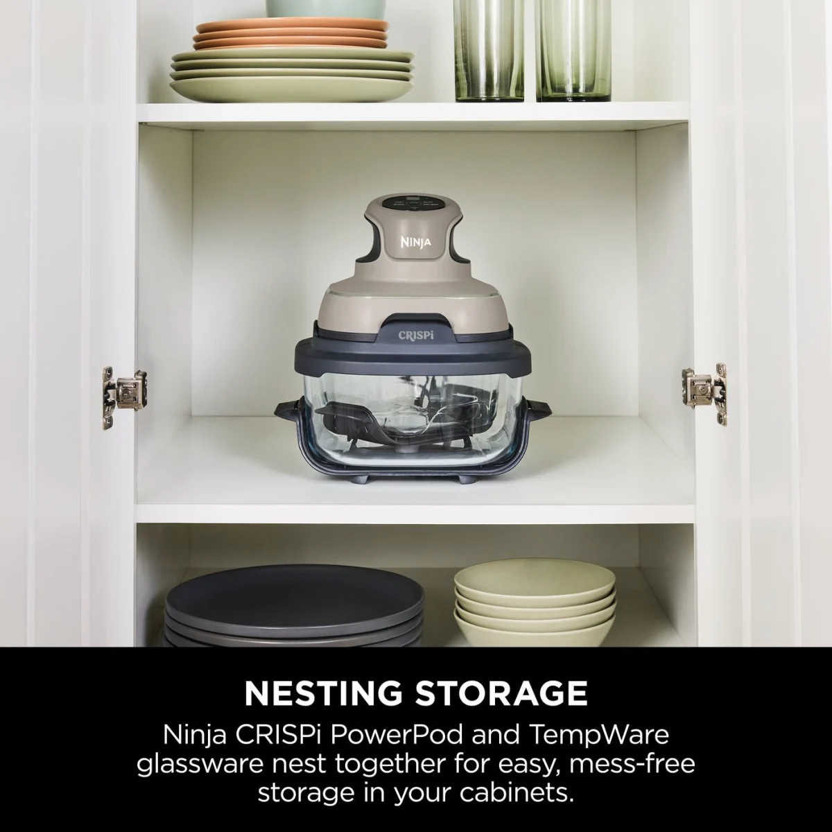 Ninja CRISPi 4-in-1 Portable Glass Air Fryer - Stone & extra TempWare Glass Container Bundle