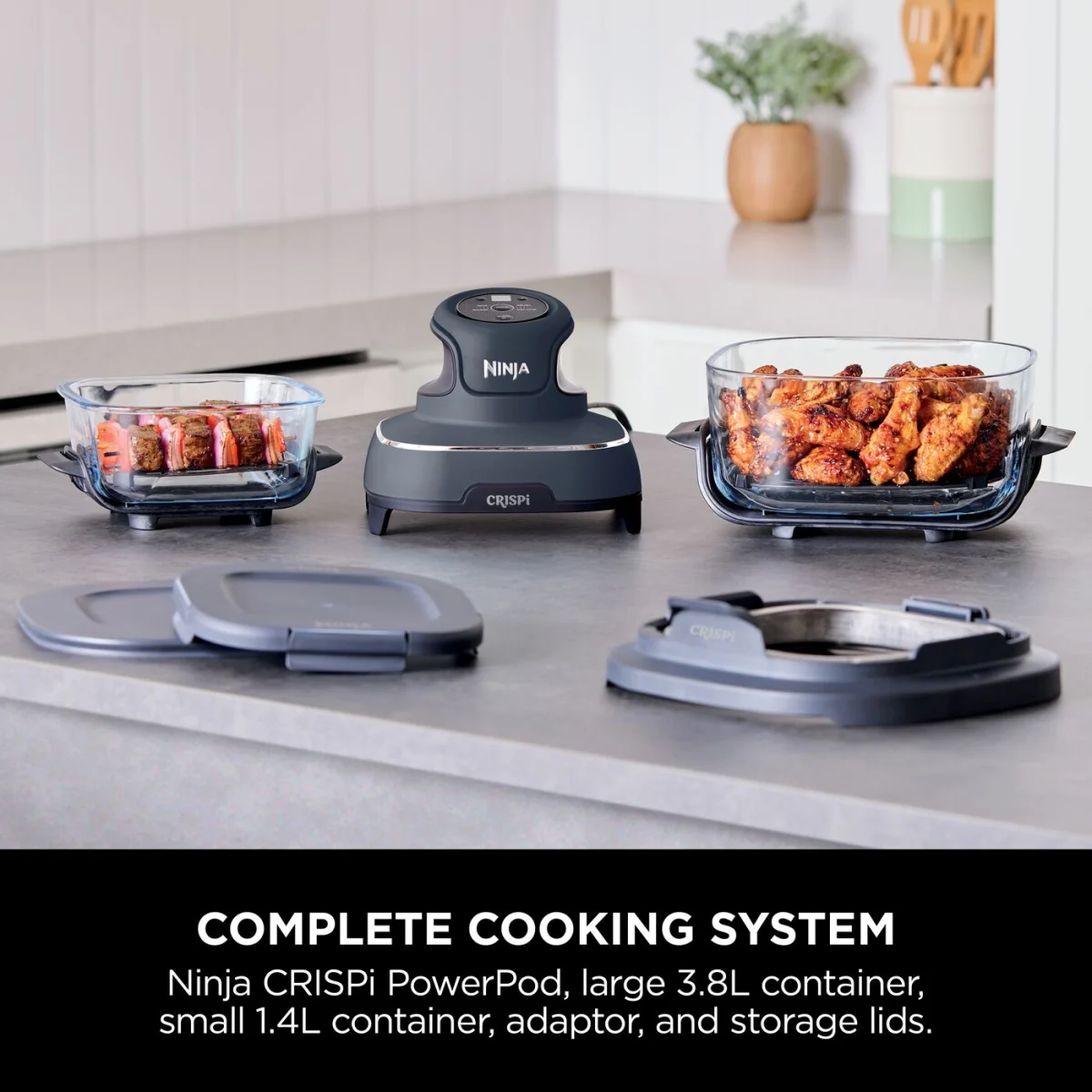 Ninja CRISPi 4-in-1 Portable Glass Air Fryer - Cyber Space & extra TempWare Glass Container Bundle