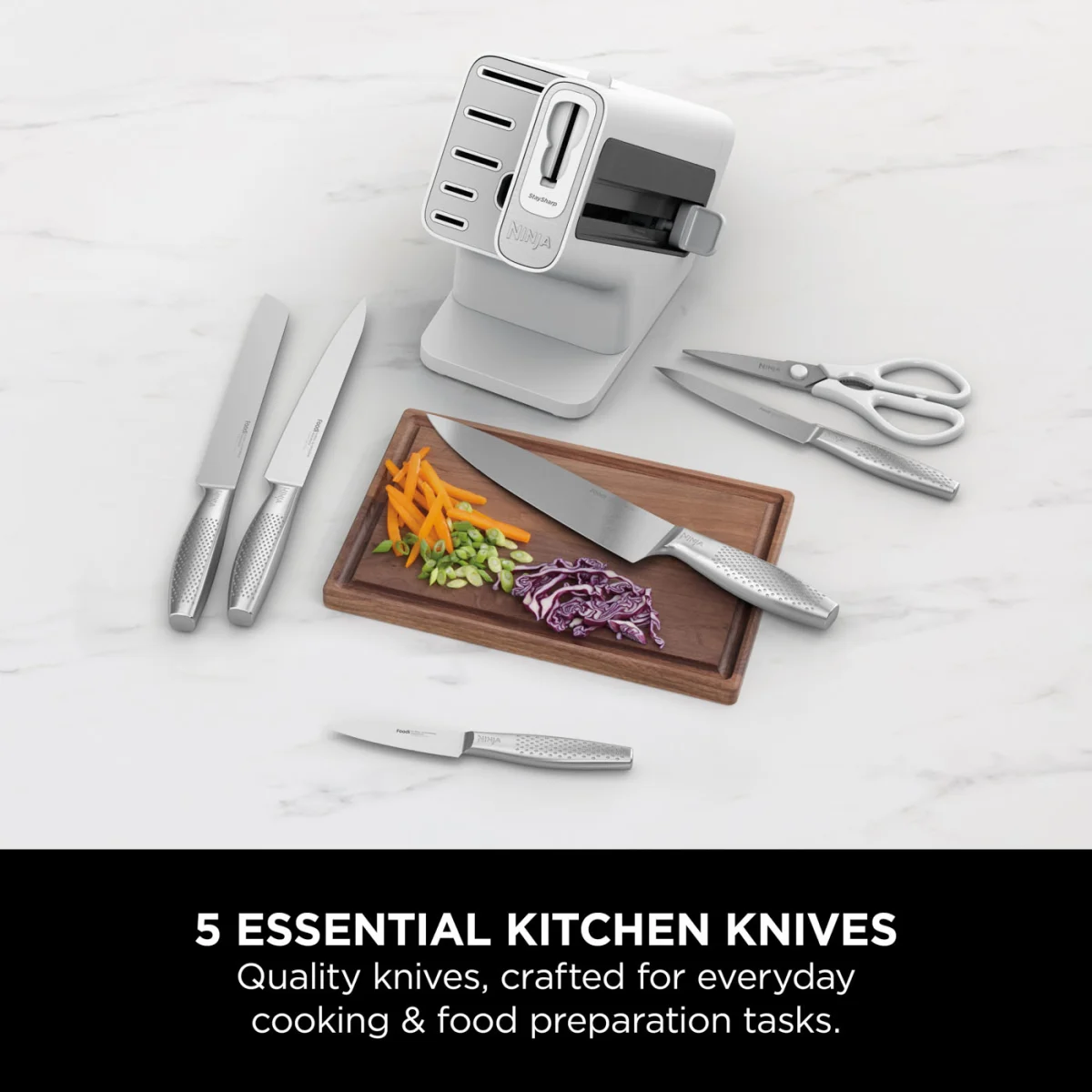 Refurbished Ninja StaySharp Stainless 6-Piece Knife Set & White Block – [K62006EUWHREF] | Excellent Condition
