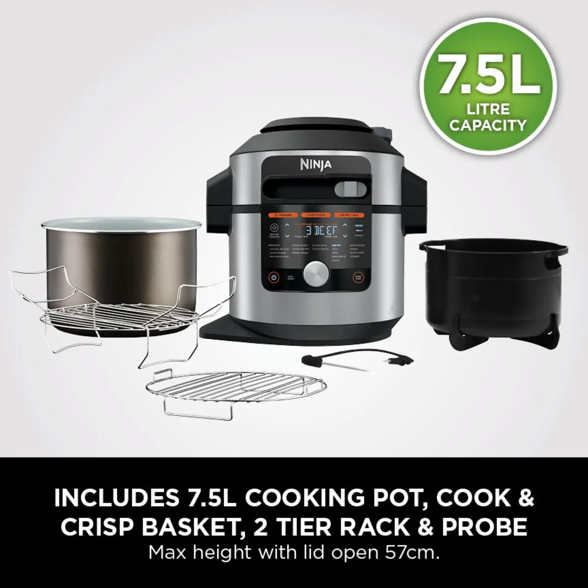 Ninja Foodi MAX 15-in-1 SmartLid Multi-Cooker with Smart Cook System 7.5L OL750UK