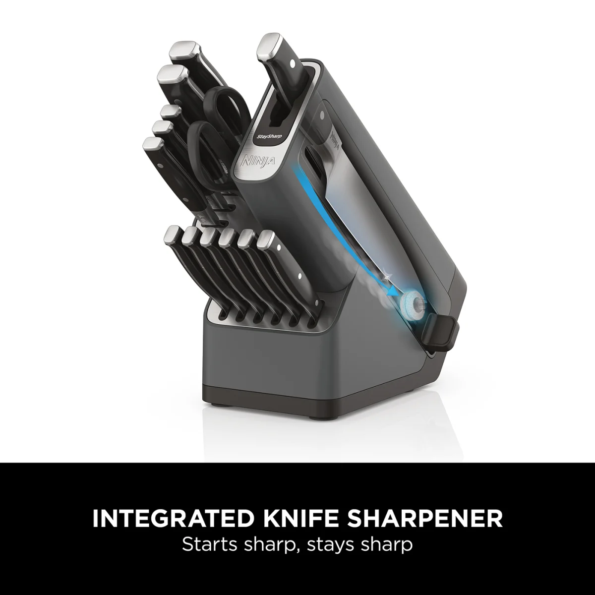 Refurbished Ninja Foodi StaySharp Knife Block with Integrated Sharpener – Deluxe 14-Piece Set K32014EUUKREF