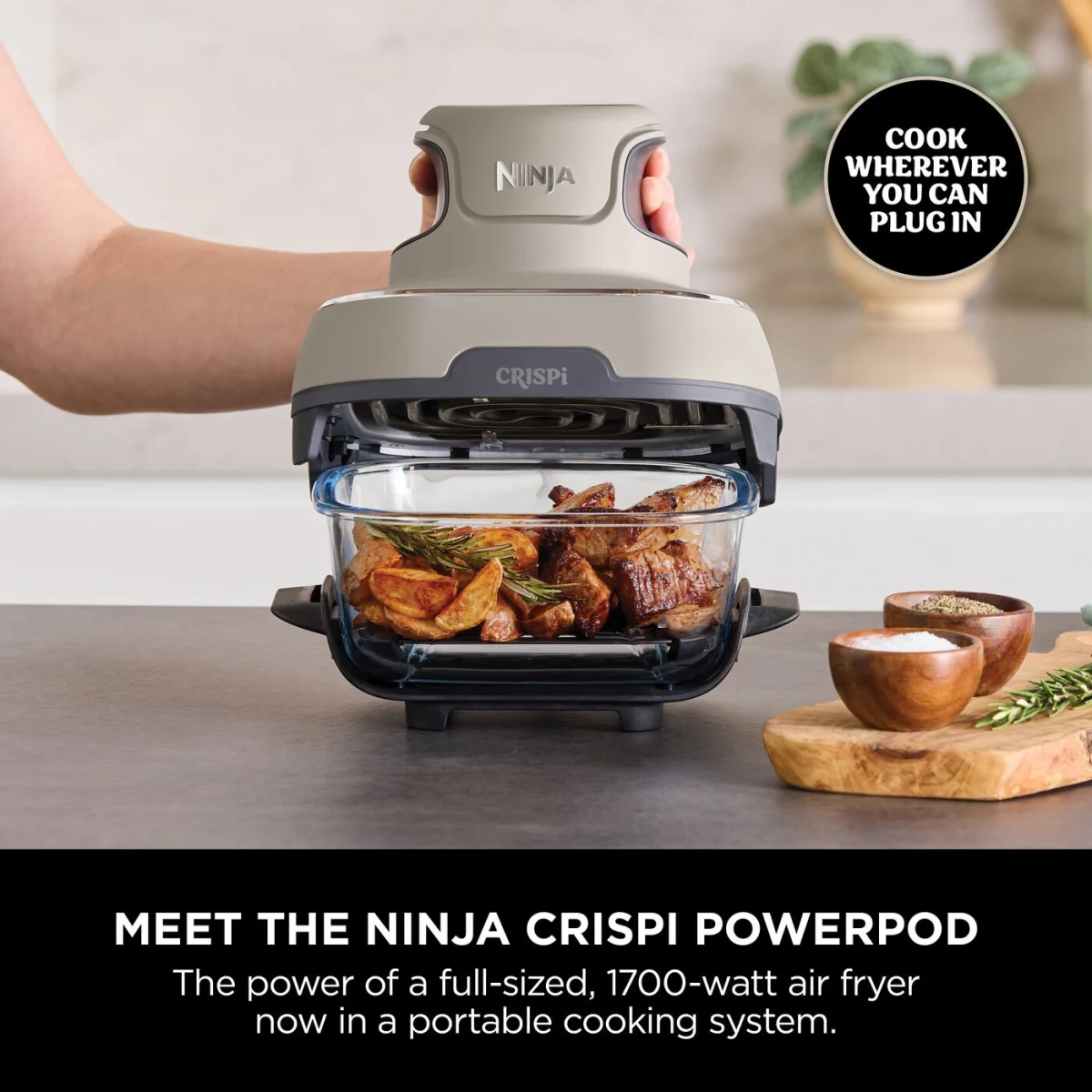 Ninja CRISPi 4-in-1 Portable Glass Air Fryer - Stone FN101UKST