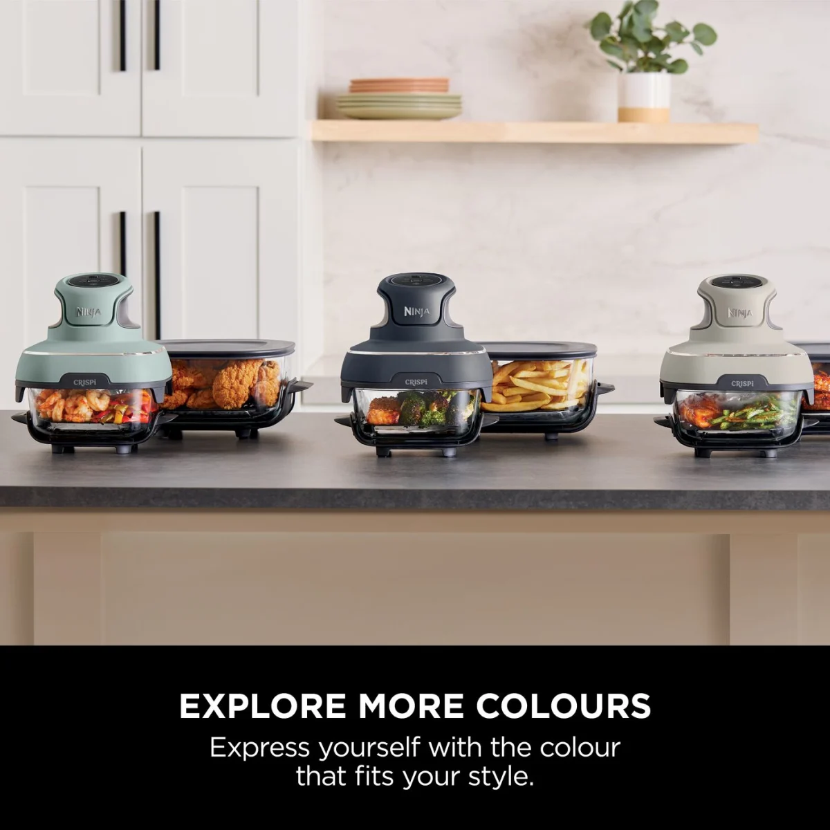 Ninja CRISPi 4-in-1 Portable Glass Air Fryer - Stone & extra TempWare Glass Container Bundle