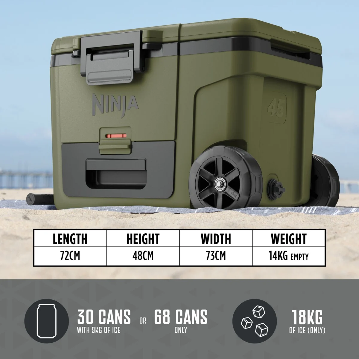 Ninja FrostVault 45QT/42L Wheeled Cooler with Dry Zone – Olive FB245EUUKDBGN