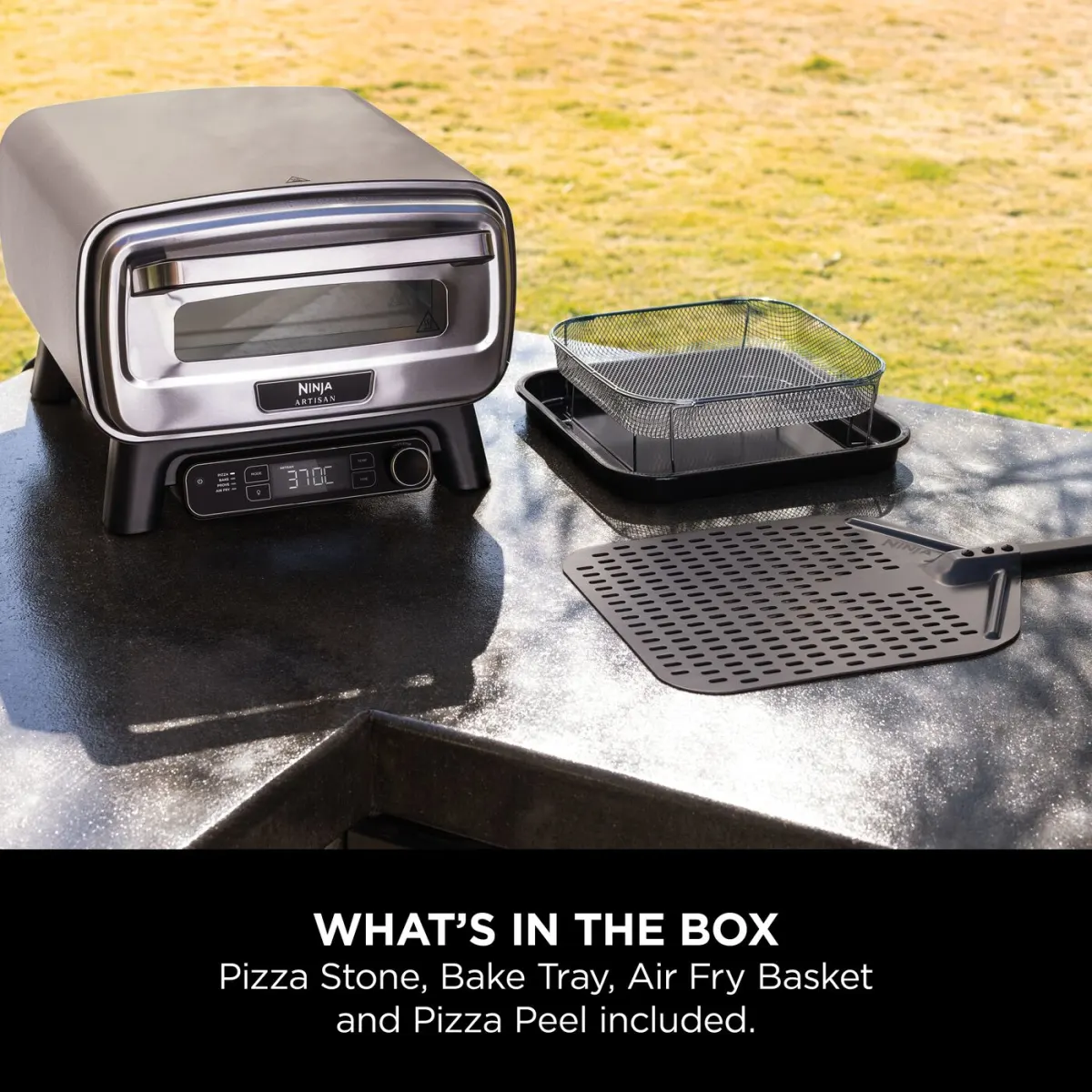 Ninja Artisan Electric Outdoor Pizza Oven & Air Fryer, Stand and Cover Bundle