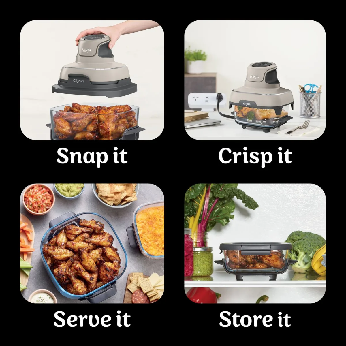 Ninja CRISPi 4-in-1 Portable Glass Air Fryer - Stone & extra TempWare Glass Container Bundle
