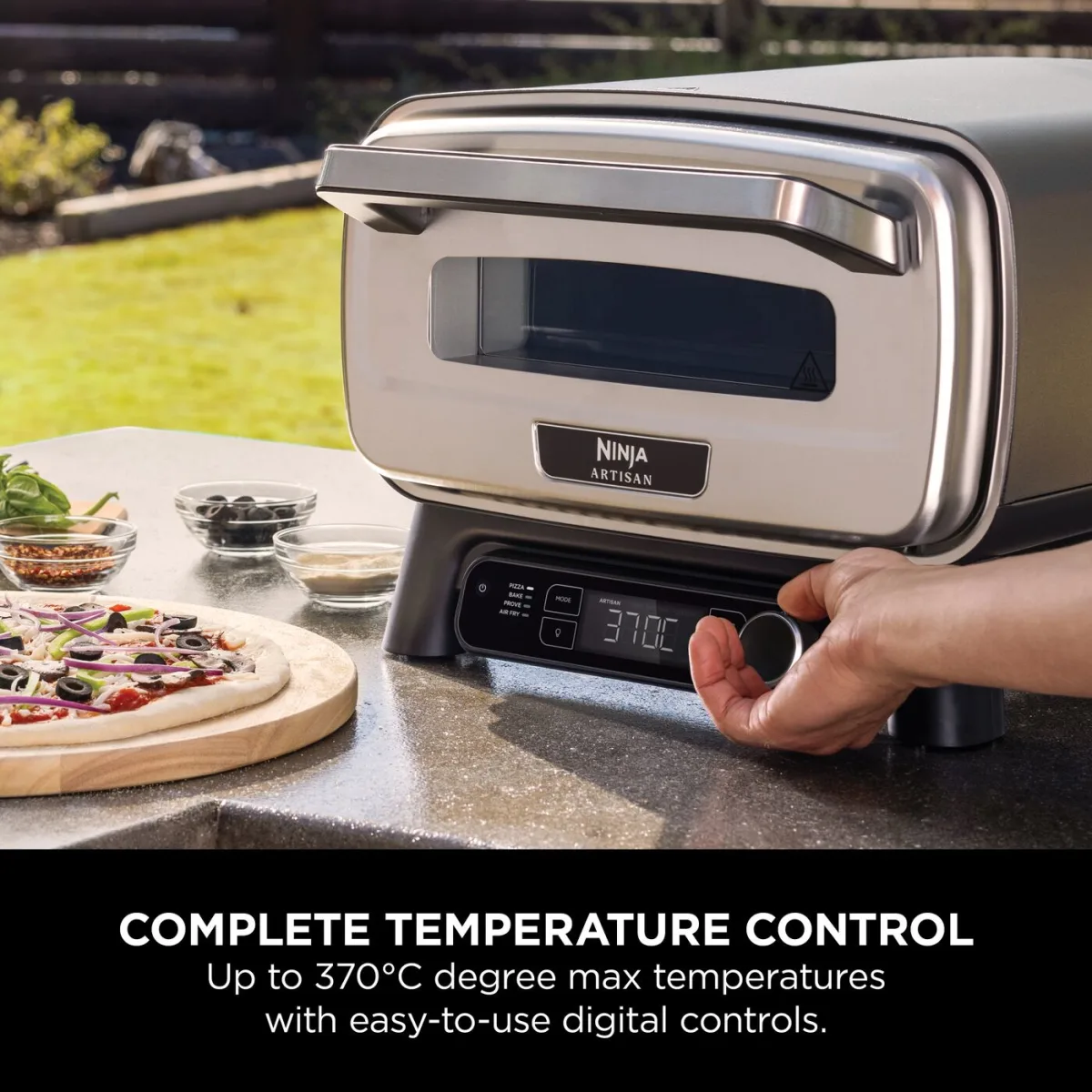 Ninja Artisan Electric Outdoor Pizza Oven & Air Fryer, Stand and Cover Bundle