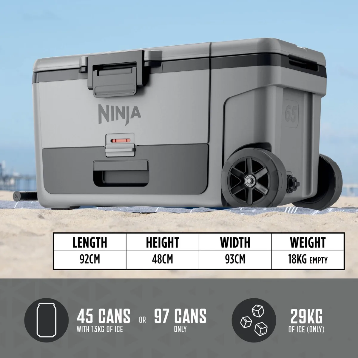 Ninja FrostVault 65QT/61L Wheeled Cooler with Dry Zone, Slate Grey FB265EUUKGY