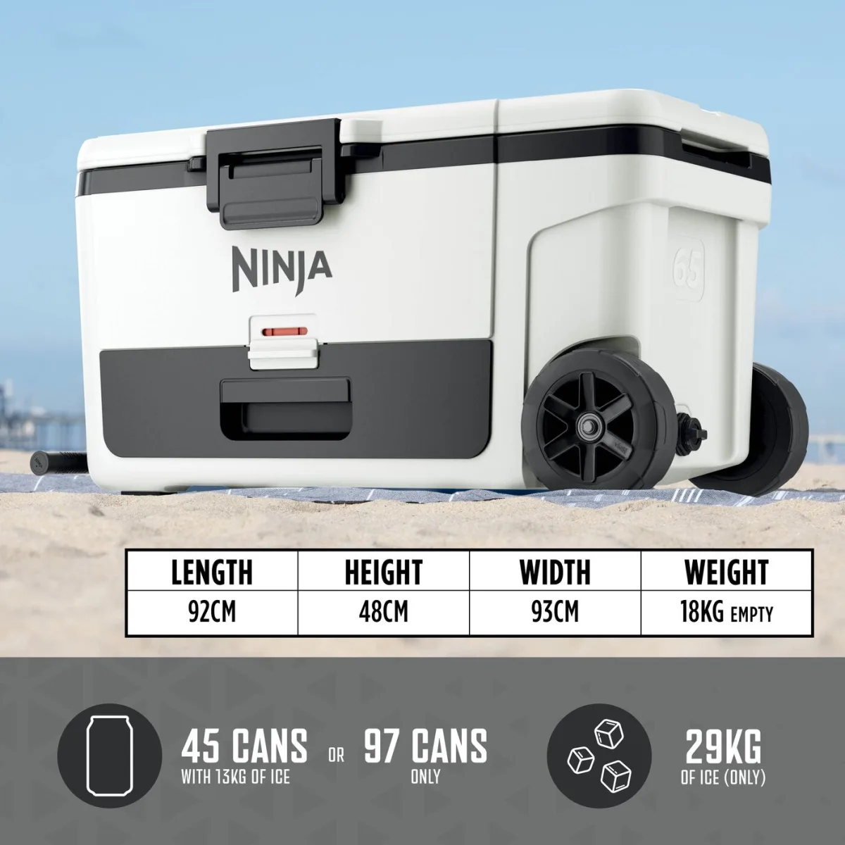 Ninja FrostVault 65QT/61L Wheeled Cooler with Dry Zone, Cloud White FB265EUUKWH
