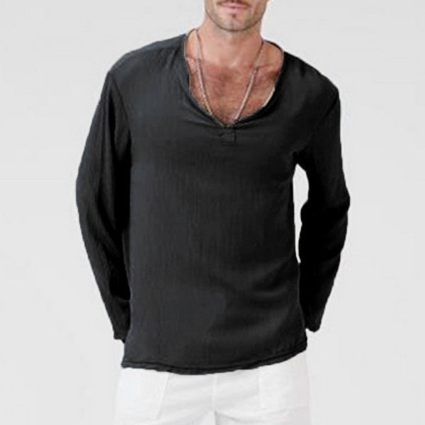 Macymars™ Men's Long Sleeve V-Neck Breathable Casual Cotton Linen Shirts