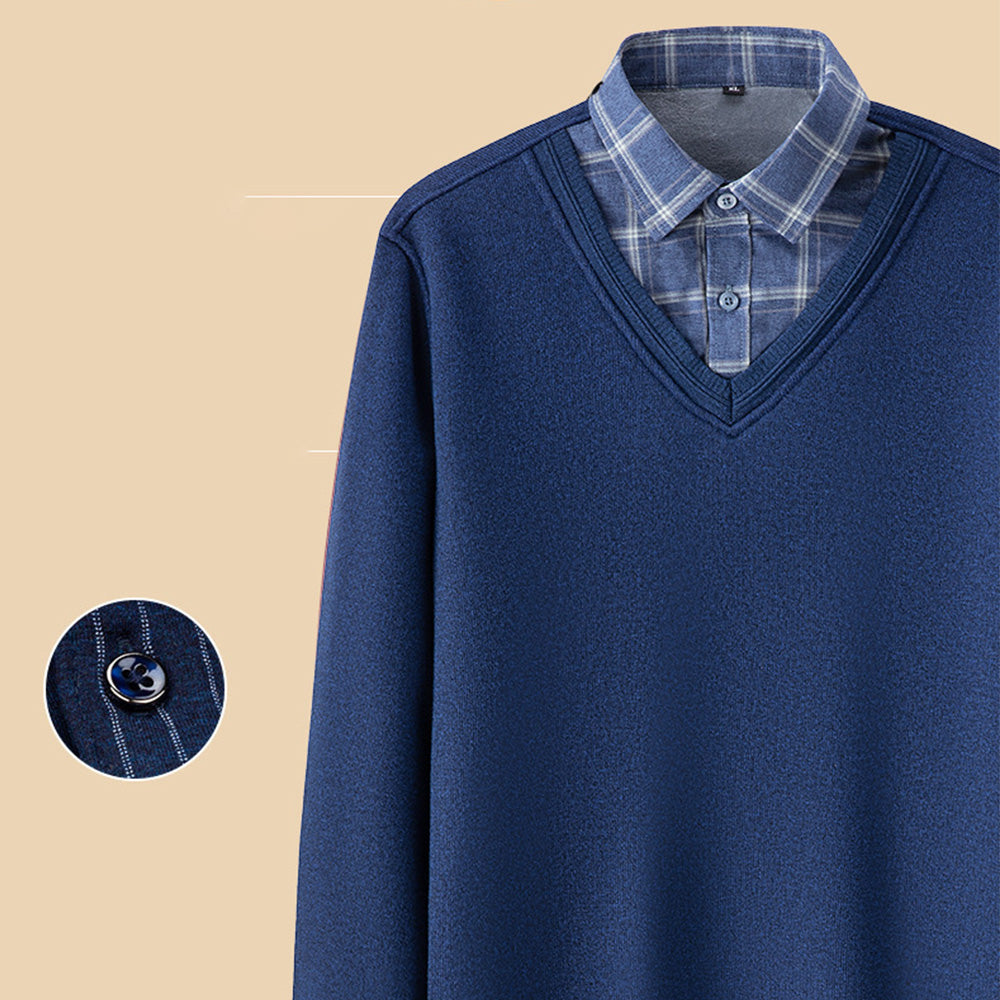 Macymars™ Men's Knitted Fake Two-Piece Bottoming Shirt Sweater