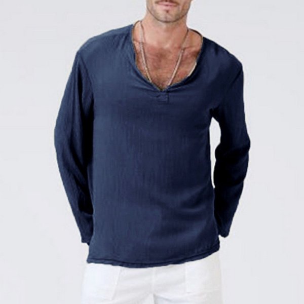 Macymars™ Men's Long Sleeve V-Neck Breathable Casual Cotton Linen Shirts