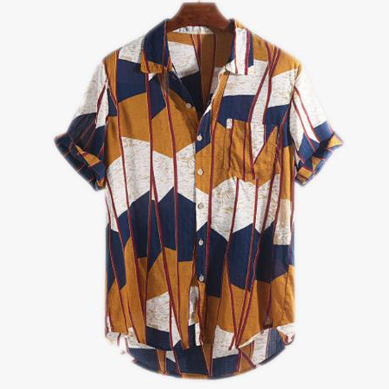 Macymars™ Yellow Impressive Style Fashionable Print Men's Bowling Shirt