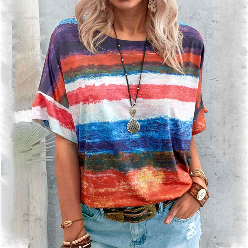 Macymars™ Fashion Casual Striped Gradient Print Crew Neck Women's T-Shirt