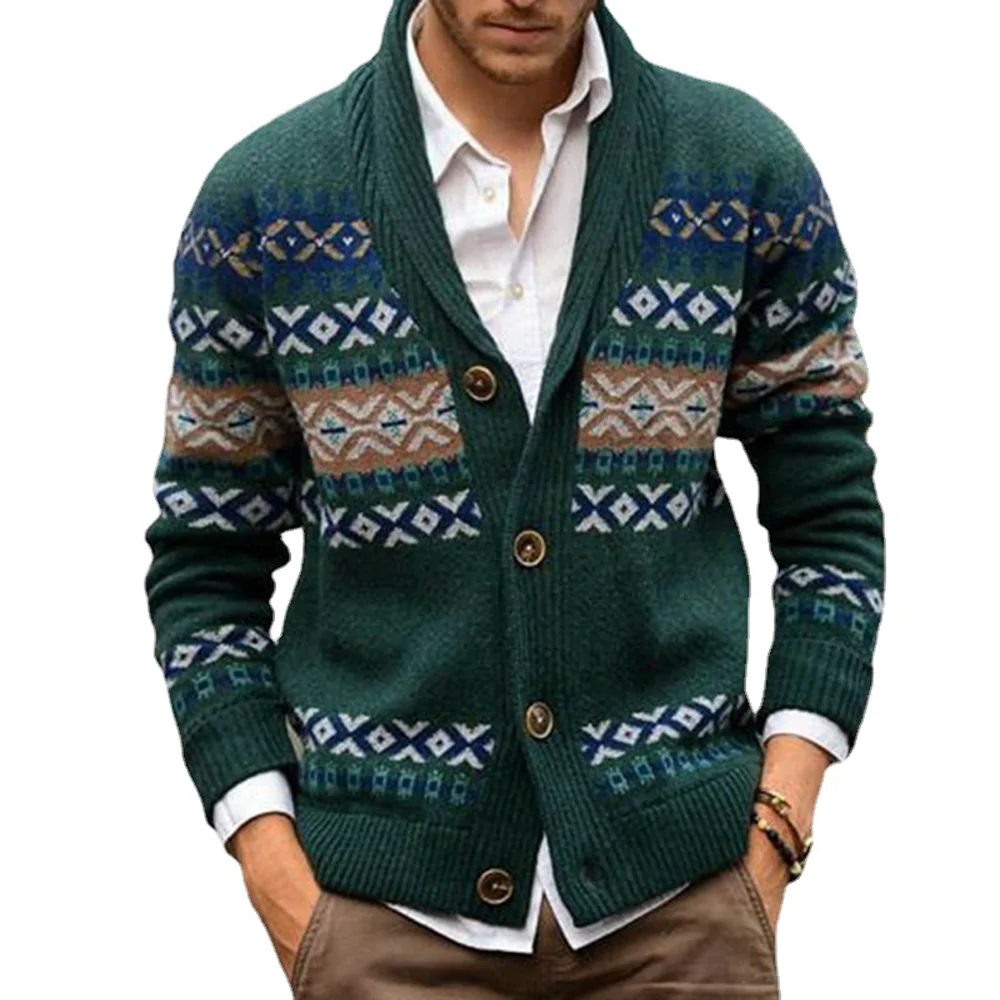 Macymars™ Men's Jacquard Lapel Knit Sweater Cardigan