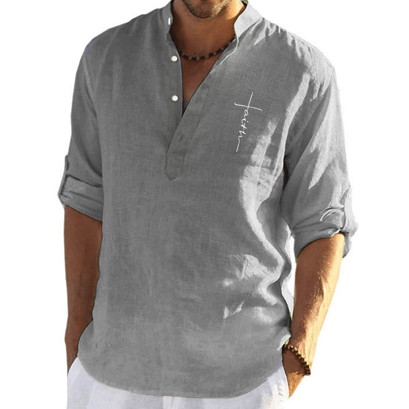 Macymars™ Casual Loose Cotton Linen Solid Color Long Sleeve Men's Shirt