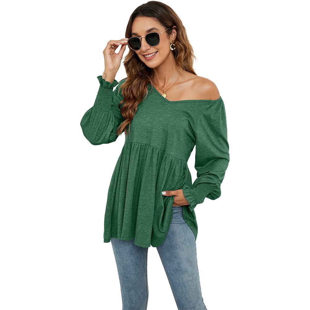 Macymars™ 2022 Autumn And Winter New Women's V-neck Bubble Long-sleeved Cummerbund Top T-shirt
