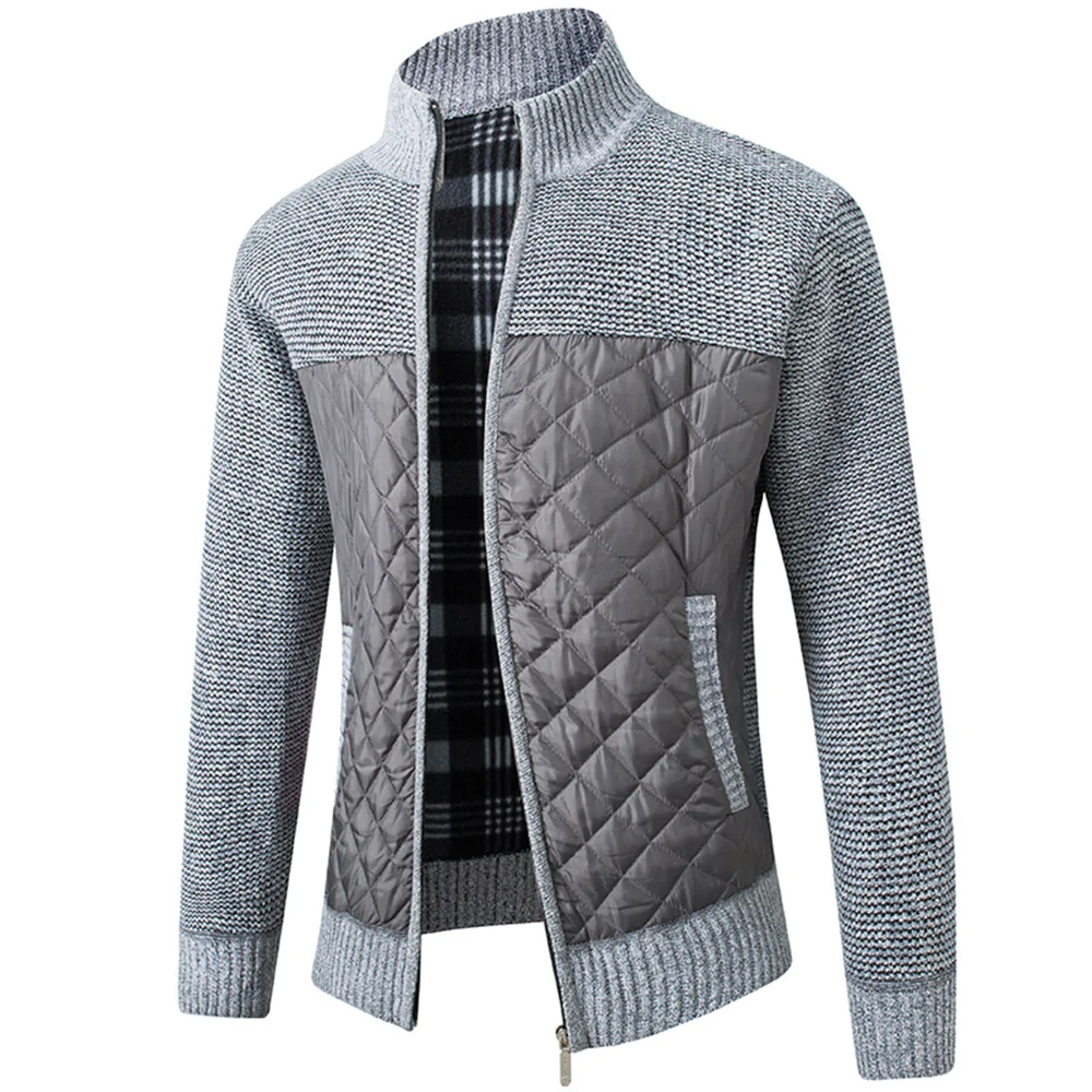 Macymars™ Men's Stand-up Collar Striped Plaid Zipper Knitted Jacket Coat
