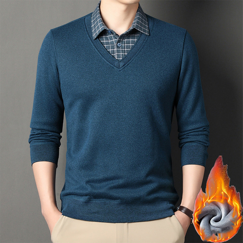 Macymars™ Men's Knitted Fake Two-Piece Bottoming Shirt Sweater