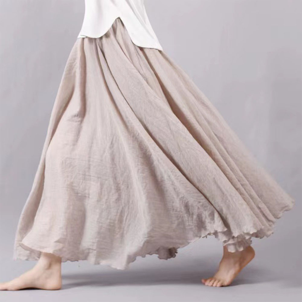 Macymars™ Literary Large Size Cotton And Linen Elastic Waist Half Body A-line Large Swing Skirt