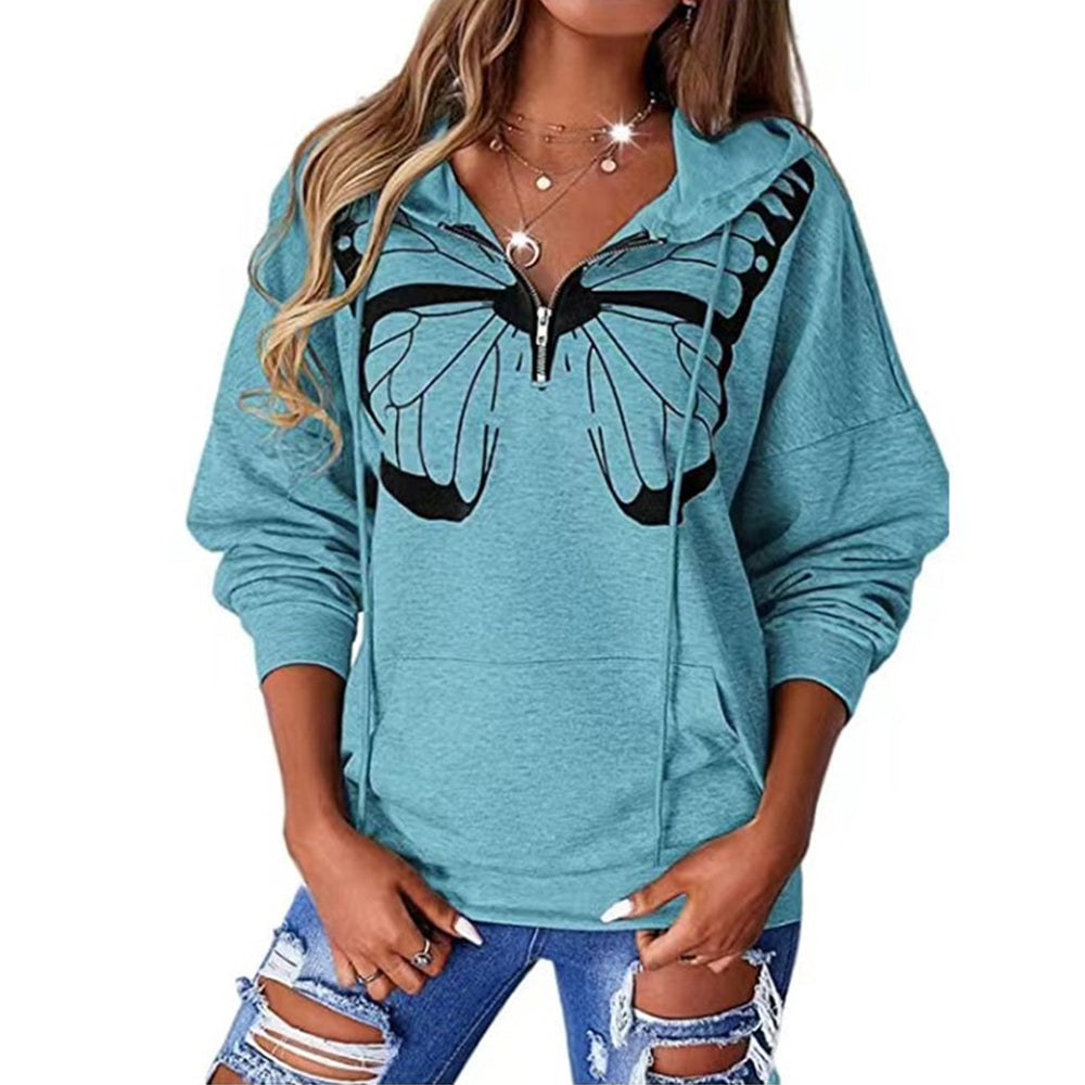 Macymars™ Women's Butterfly Print Hooded Zipper Sweatshirt