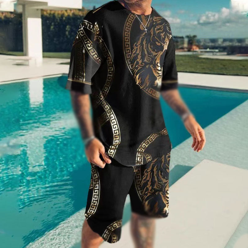 Macymars™ Summer Casual Fashion Tiger Print Oversize T-shirt Sport Shorts Men's Two Piece Set