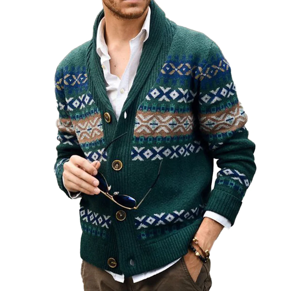 Macymars™ Men's Jacquard Lapel Knit Sweater Cardigan