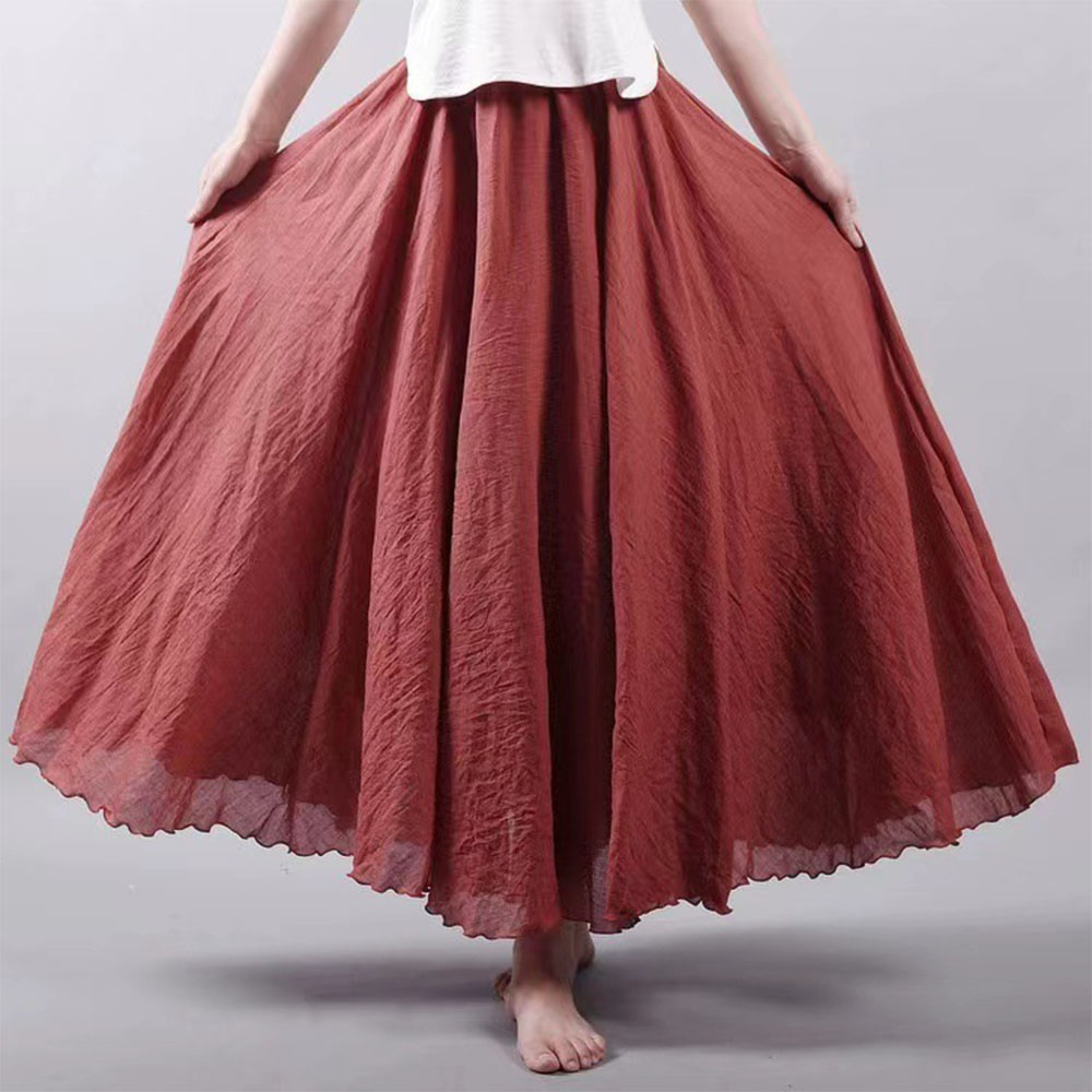 Macymars™ Literary Large Size Cotton And Linen Elastic Waist Half Body A-line Large Swing Skirt