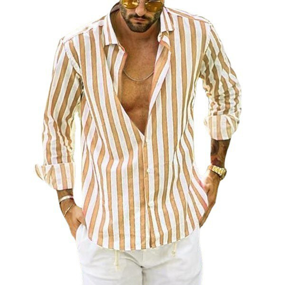 Macymars™ Mens Fashion Striped Button Down Print Lapel Shirt