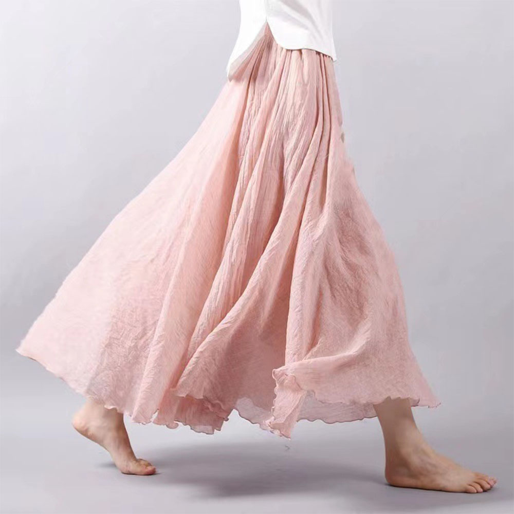 Macymars™ Literary Large Size Cotton And Linen Elastic Waist Half Body A-line Large Swing Skirt
