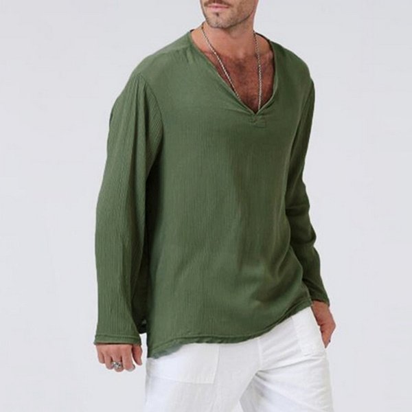 Macymars™ Men's Long Sleeve V-Neck Breathable Casual Cotton Linen Shirts
