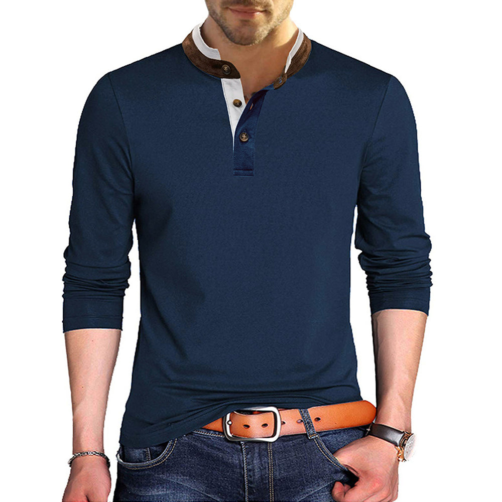 Macymars™ Men's Long Sleeve Henley Stand Collar Button T-Shirt