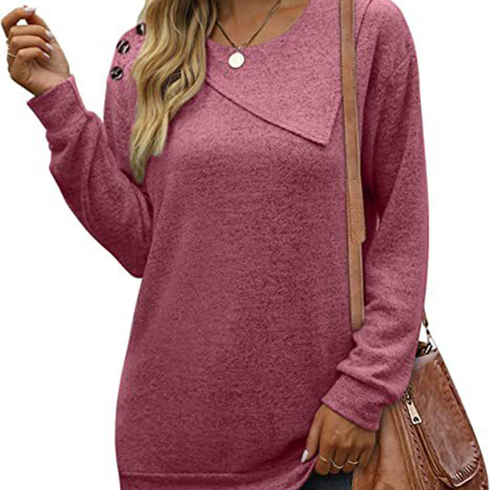 Macymars™ Women's Round Neck Button Long-sleeved Sweatshirt T-shirt