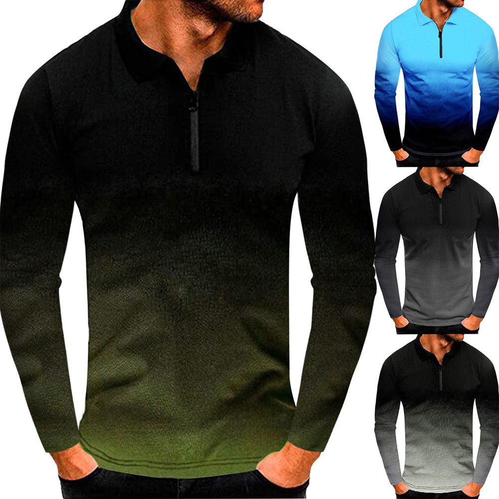 Macymars™ Men's Gradient Color Lapel Zipper Polo Shirt