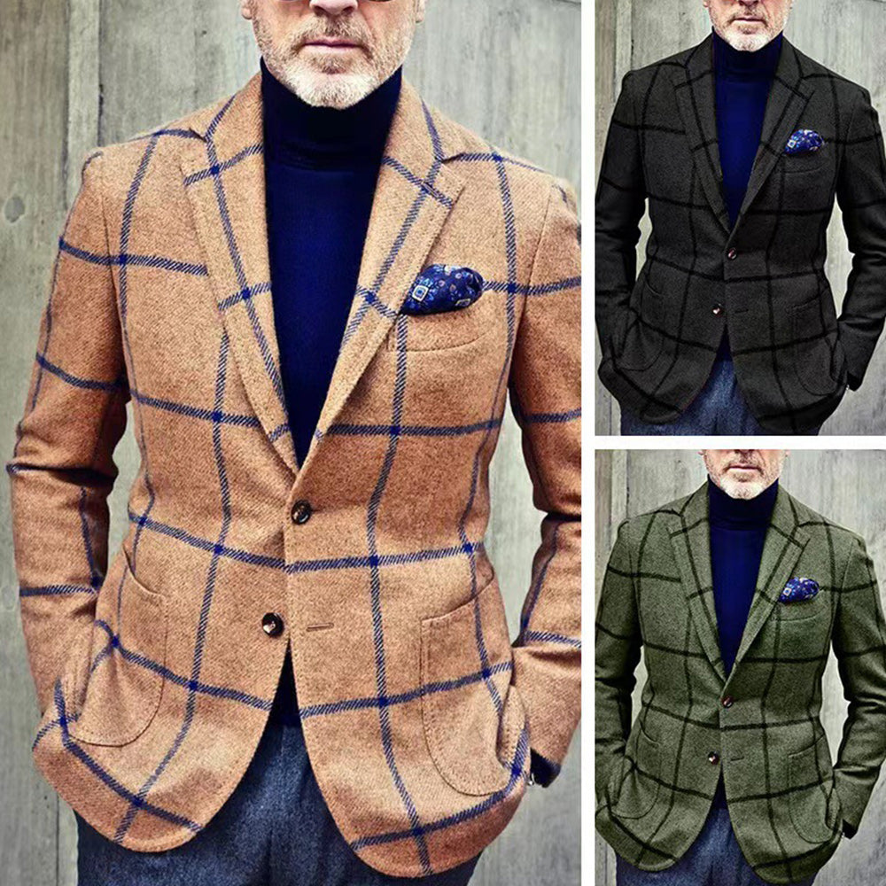 Macymars™ Mens Plaid Slim Fit Blazer Woolen Coat