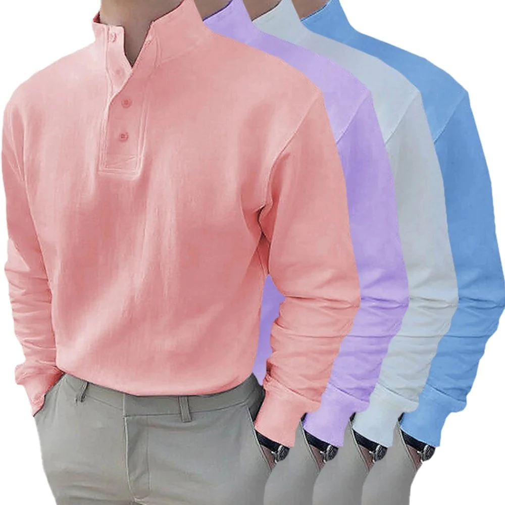Macymars™ Gentleman's Simple Basic Stand-Up Collar Long-sleeved Polo Shirt
