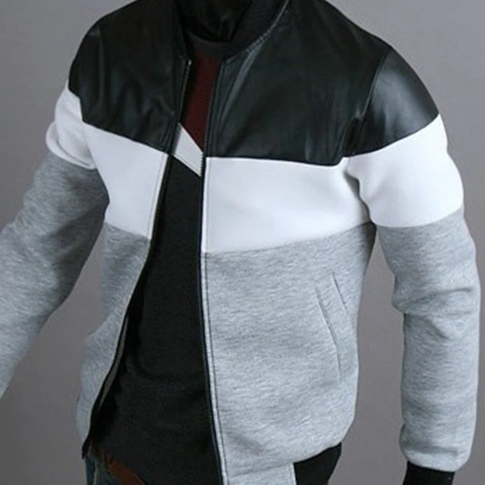 Macymars™ Leather Panel Zip Stand Collar Baseball Jacket