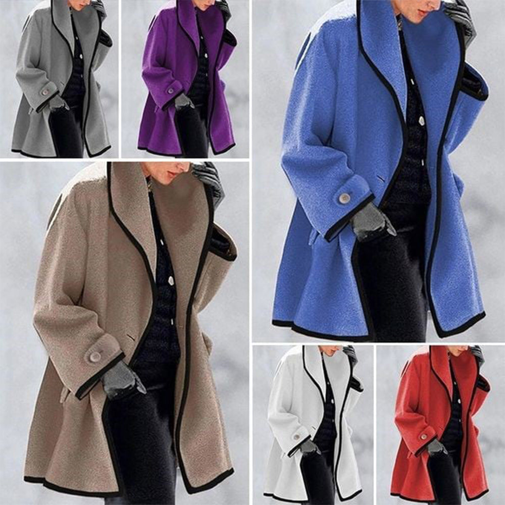Macymars™ Hooded Color Block Woolen Coat